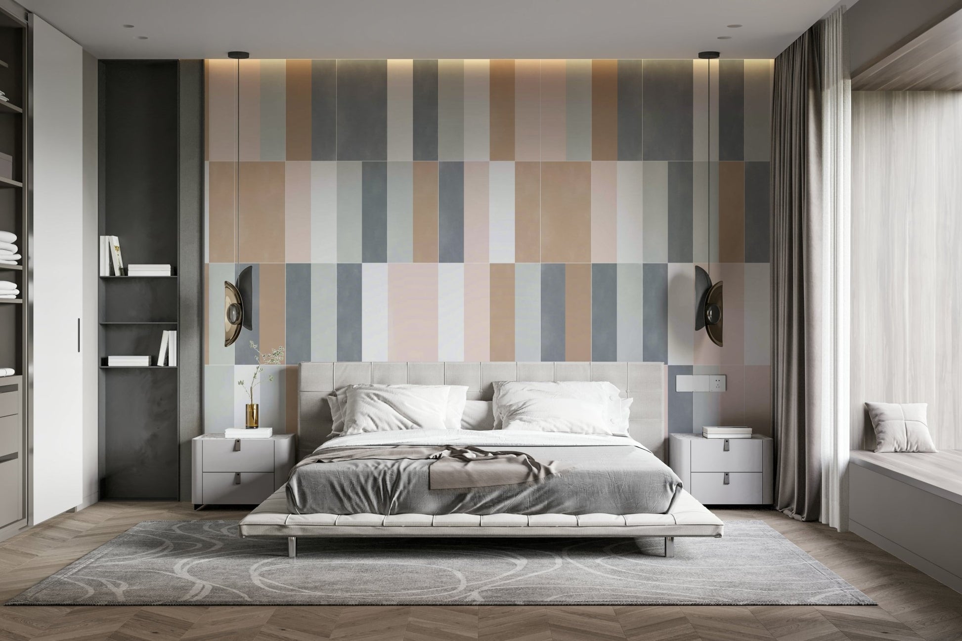 Faded tile wall mural in soft muted pastel hues

