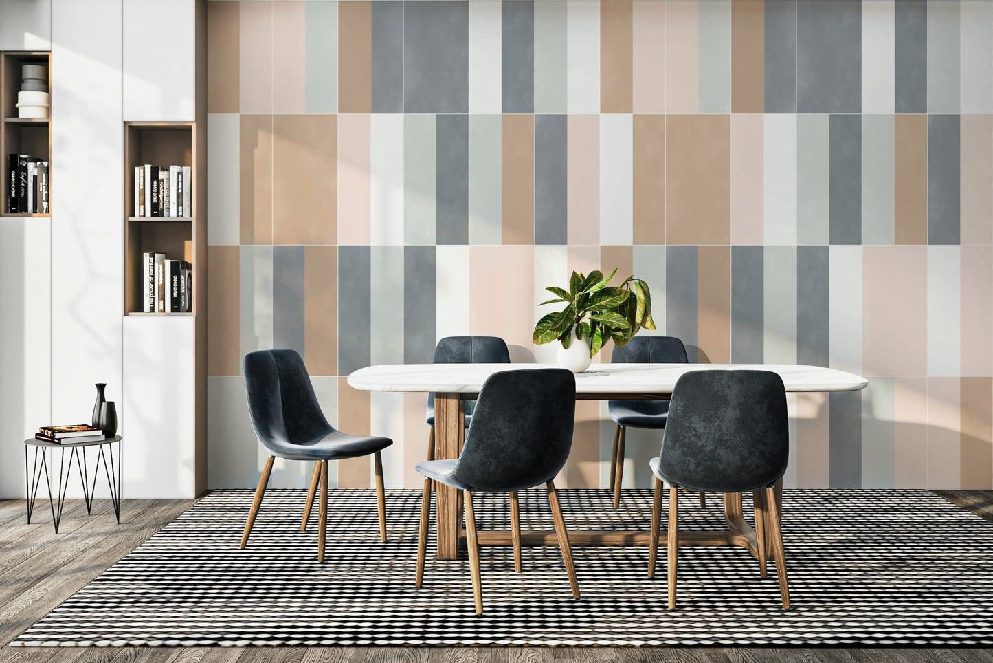 Delicate pastel mural with tile motif for walls

