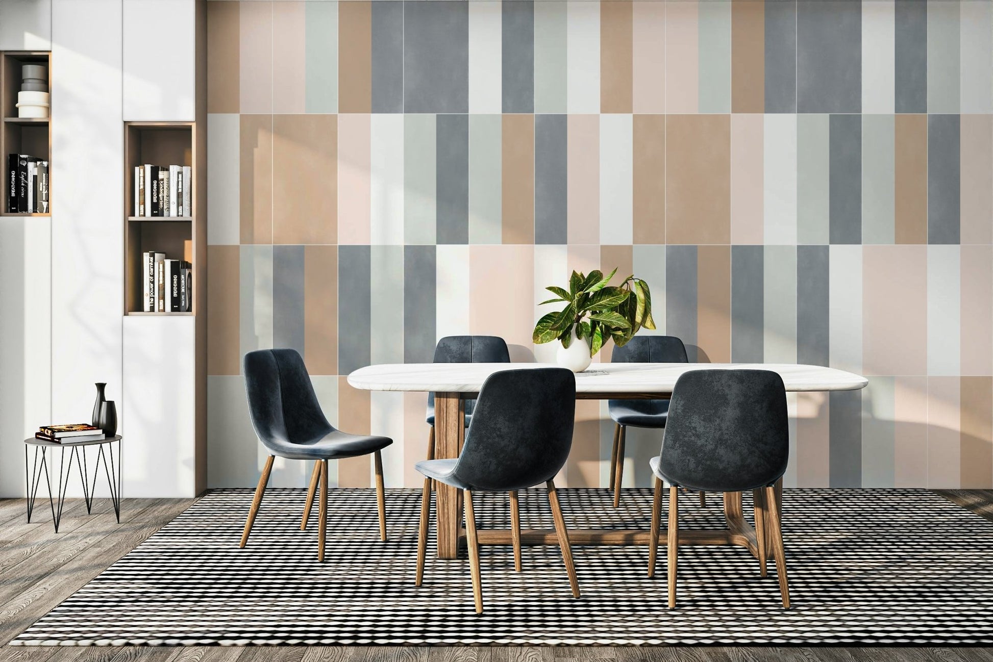 Delicate pastel mural with tile motif for walls

