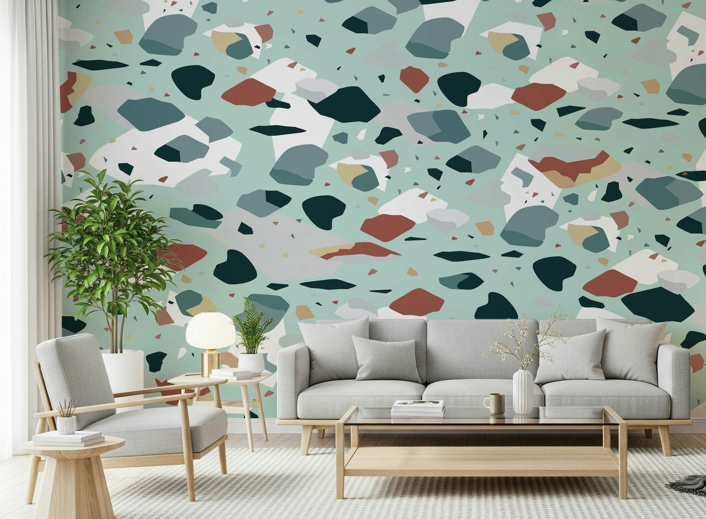 An artistic minimalist form mural for home decor.