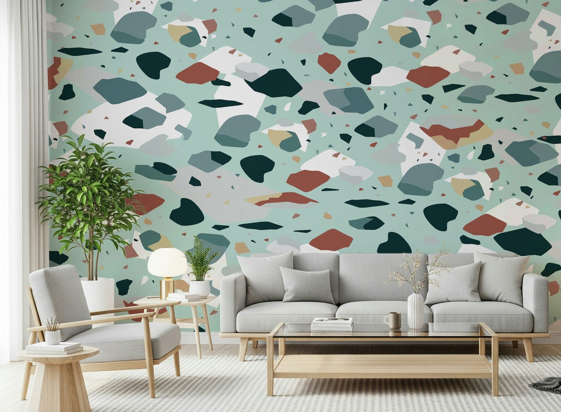 An artistic minimalist form mural for home decor.