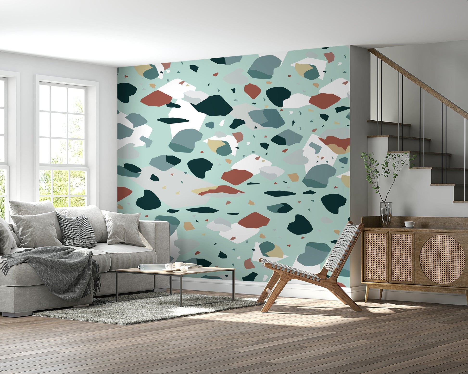 A graceful subtle pattern wall mural in cool, neutral tones.