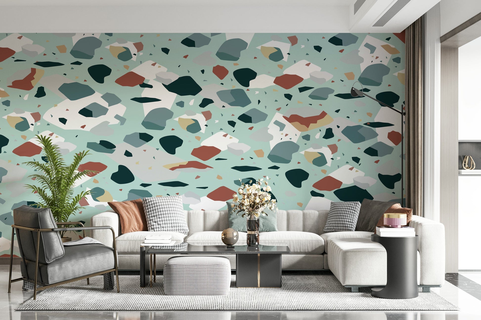 A contemplative gentle stone wallpaper mural for a feature wall.