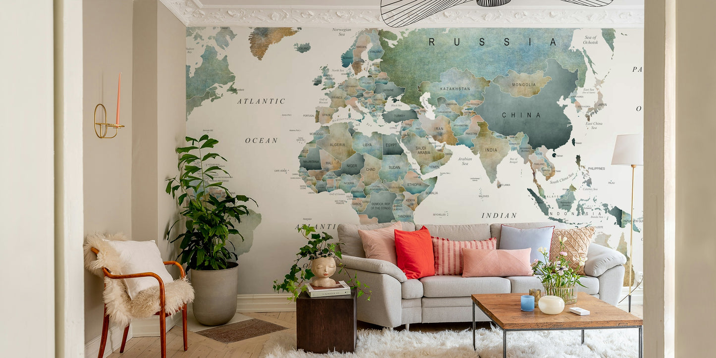 World Map Muted Tones