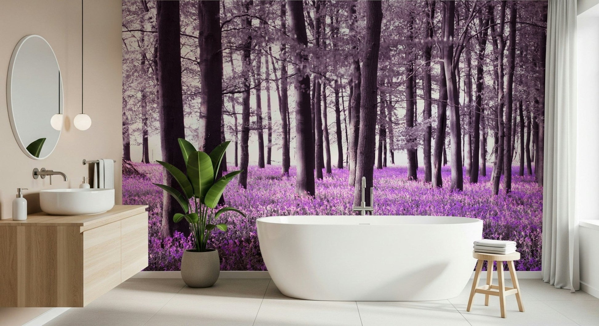 Mysteries of Bluebell Forest mural. Aromatic wildflower undergrowth.