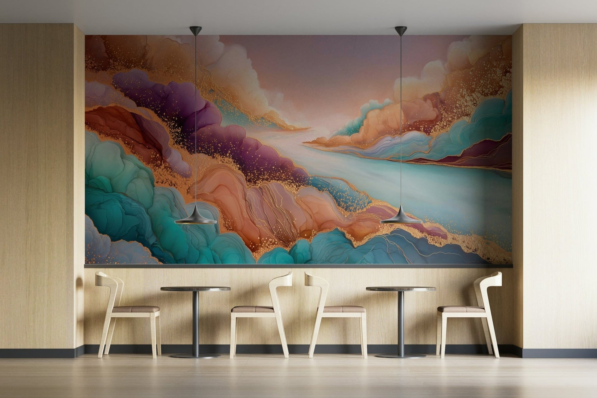 Layered color design mural wallpaper