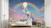 Mountain and clouds mural in reading nook, calm scenic home styling look