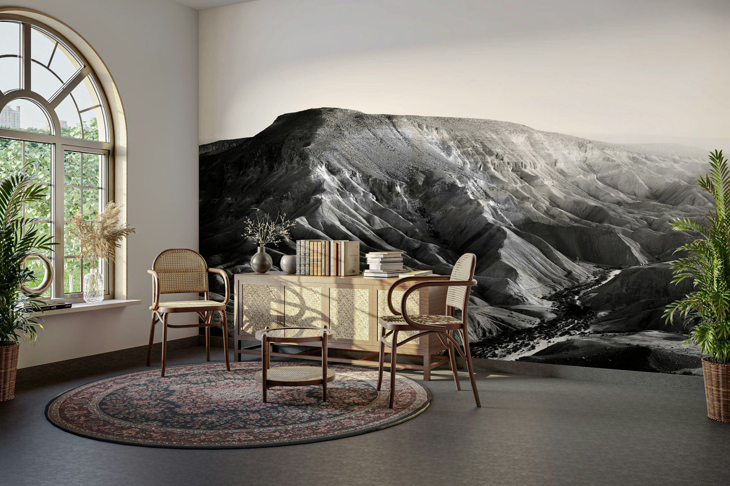 A beautiful panoramic vista wall mural for a living room.


