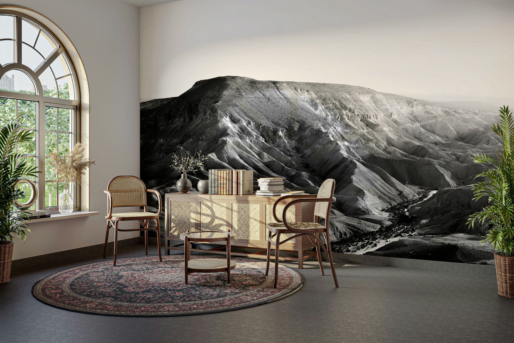 A beautiful panoramic vista wall mural for a living room.

