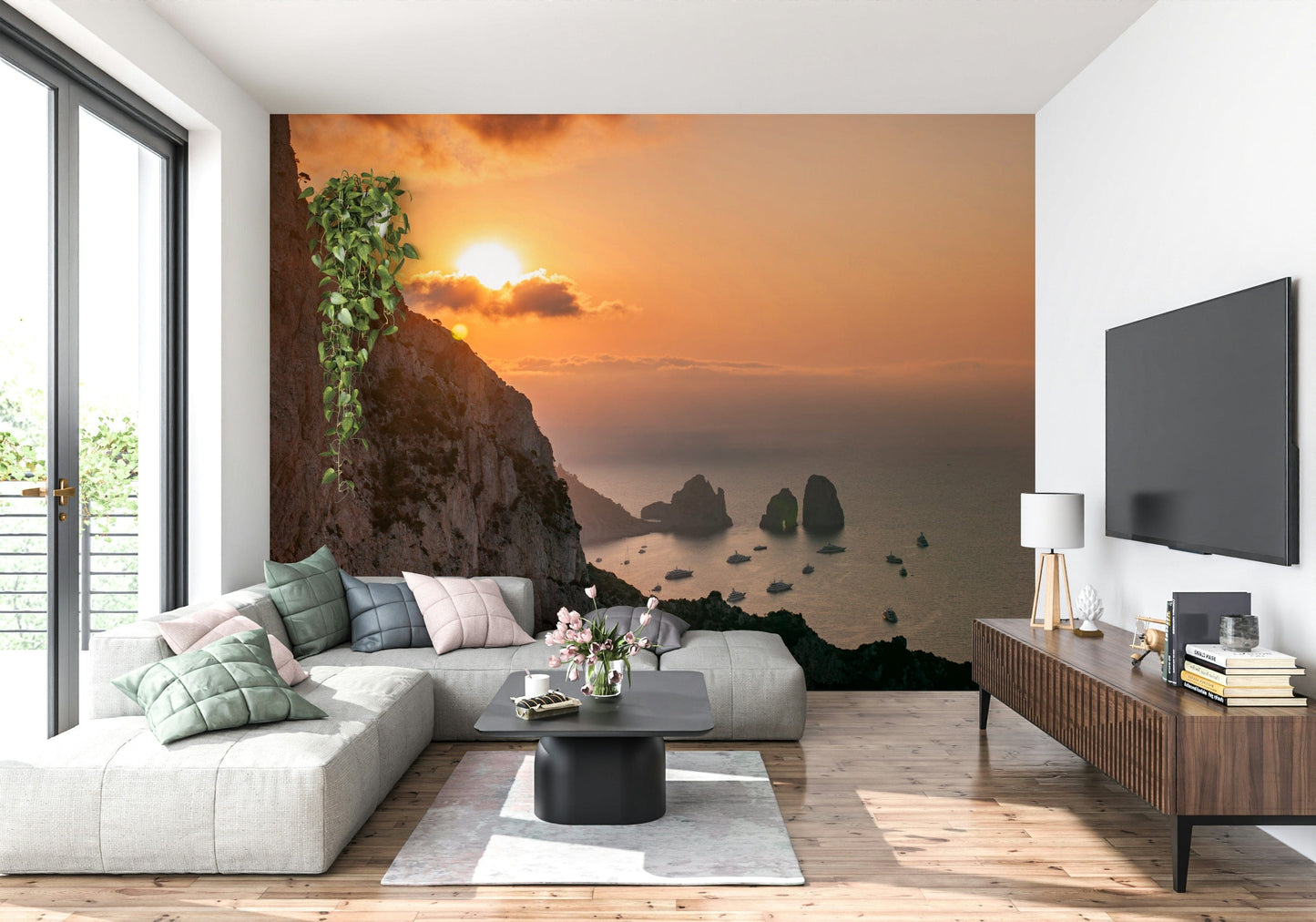Elegant Sunrise Cliffs scenic wallpaper; rising sun beams on the precipice.