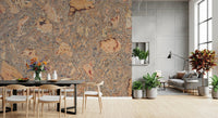 Textured Natural Cork Background Wall Mural for dining area with organic swirling grains