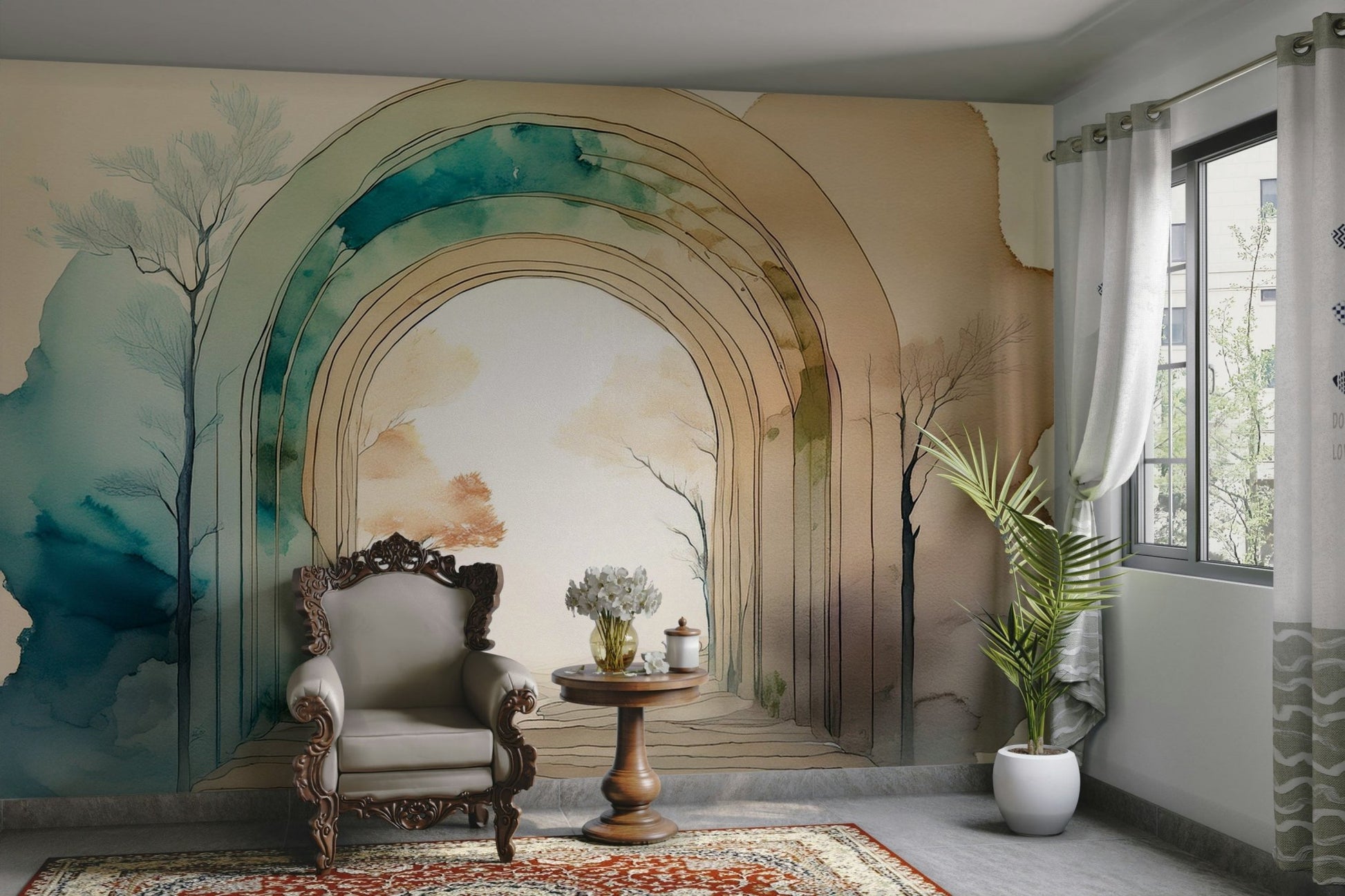 Lush greenery and plants framing the Natural Dream Portal wall mural.


