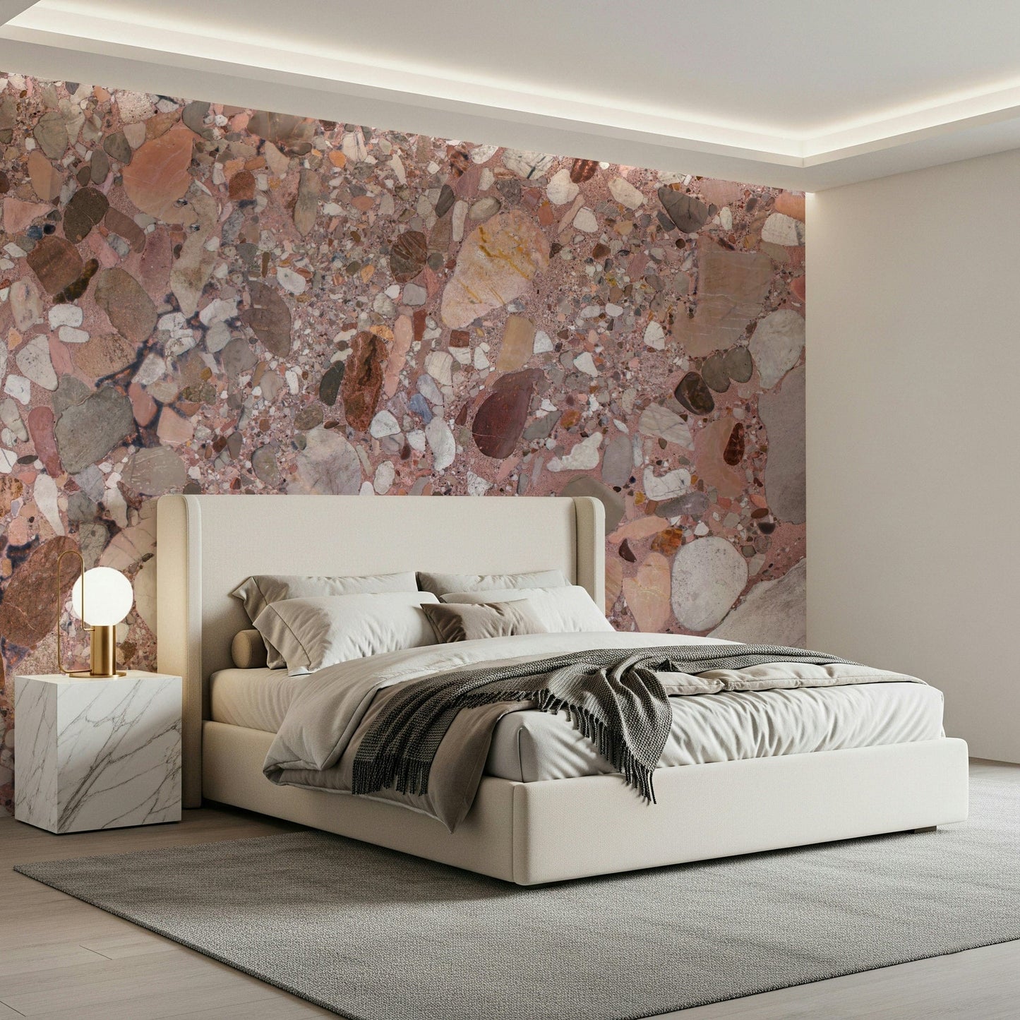 Oversized pieces Natural Terrazzo style wallpaper.
