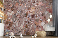 Rose color aggregate Terrazzo effect wallpaper.