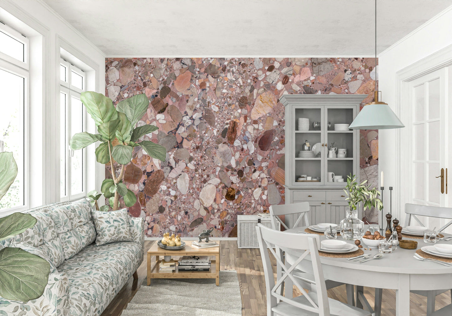 Natural Terrazzo Wallpaper surface with rose-pink aggregate finish.