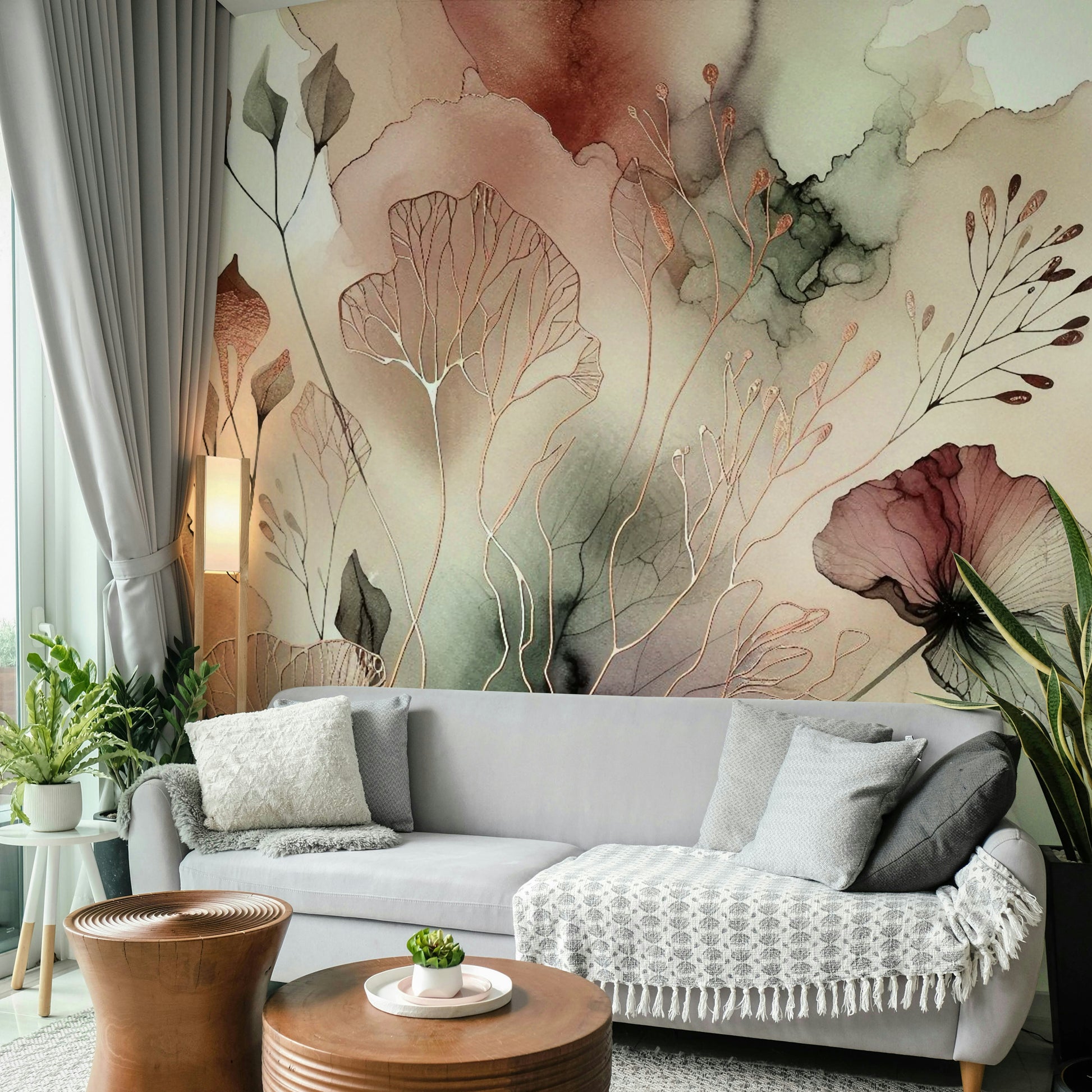 Sophisticated botanical wall decor for an urban apartment entryway.