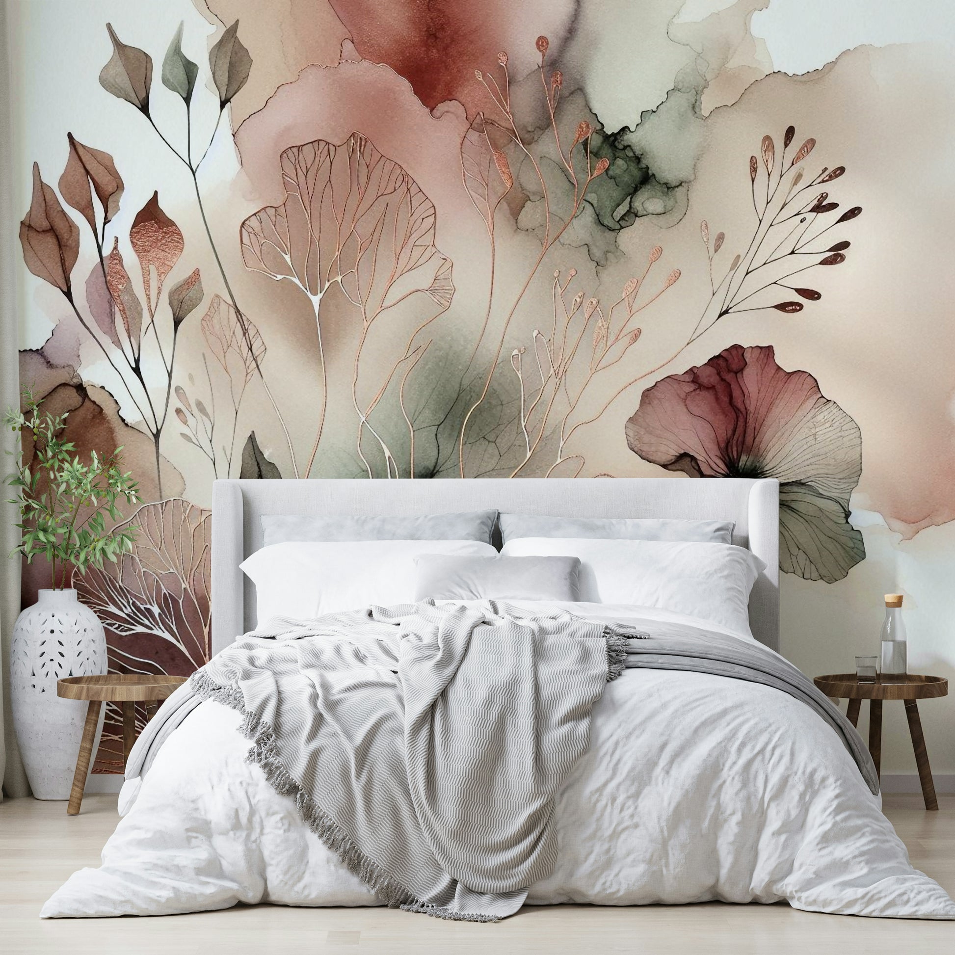 Natures Whisper Wall Mural providing a soft backdrop in a reading nook.