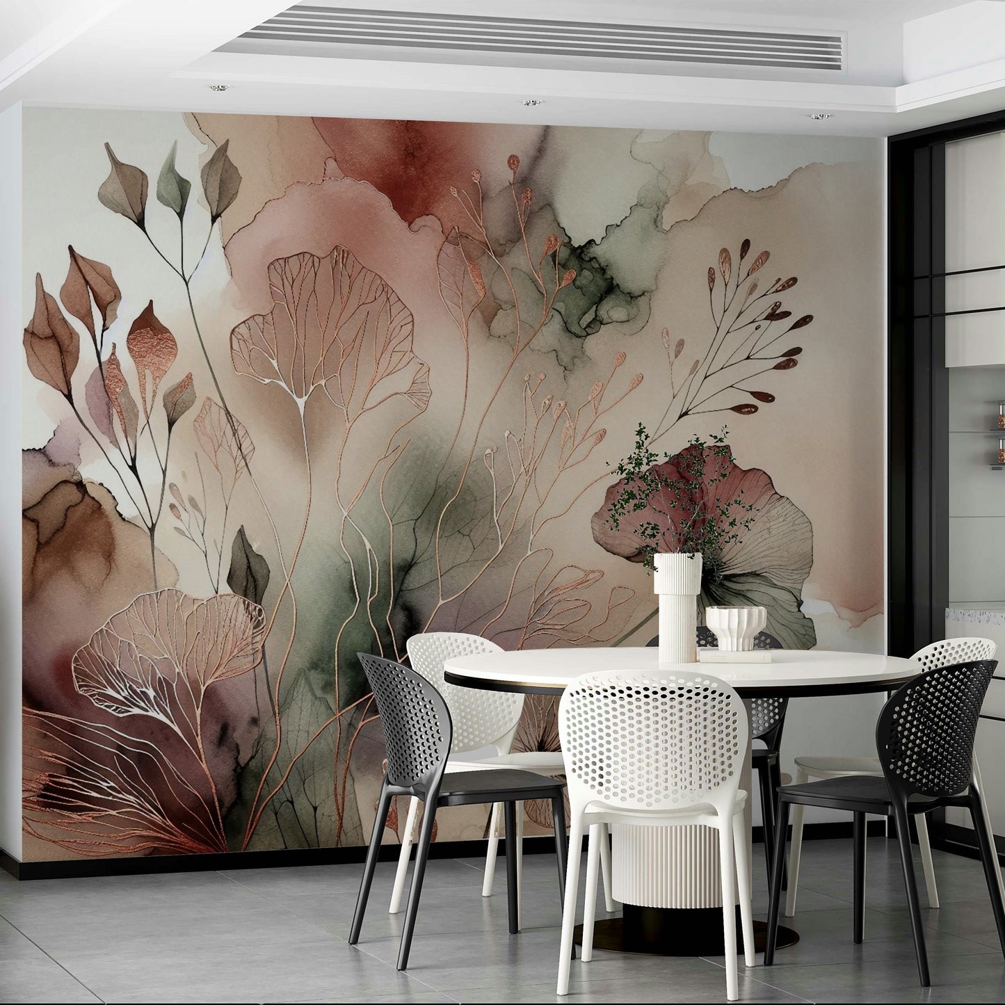 Large scale forest-inspired mural for a contemporary living room.