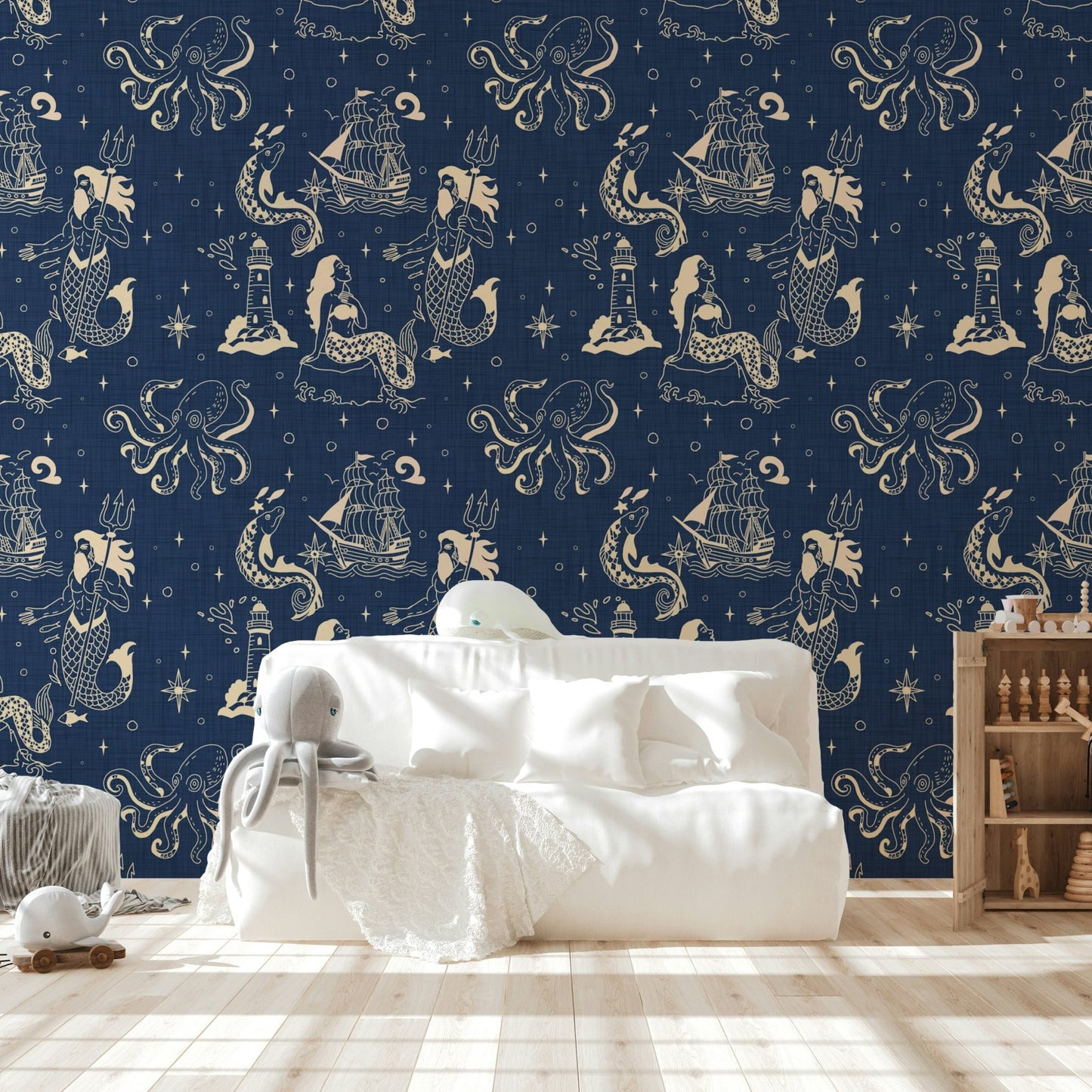 Marine-inspired mural wallpaper for study
