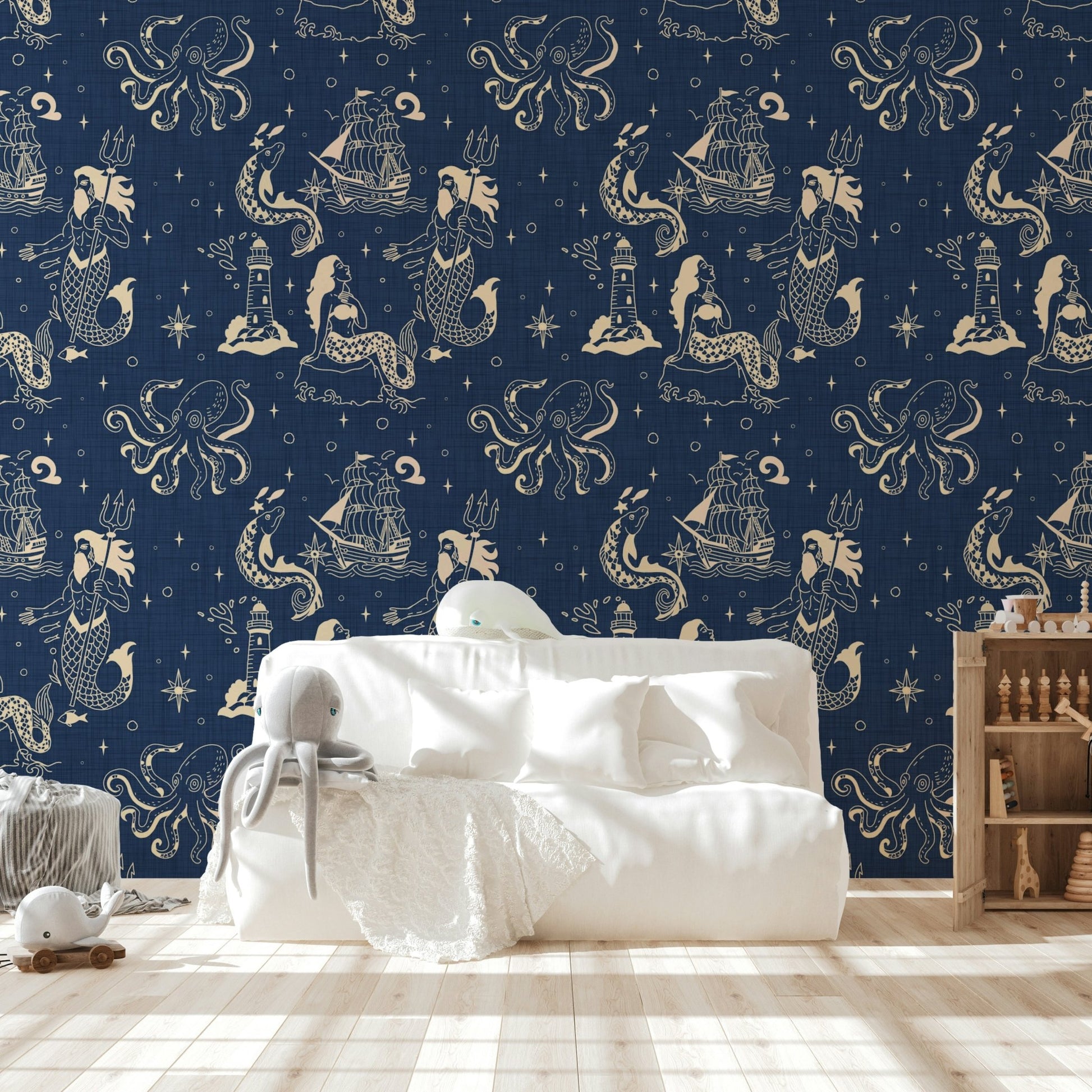 Marine-inspired mural wallpaper for study
