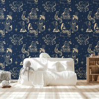 Marine-inspired mural wallpaper for study
