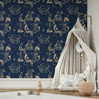 Vintage ocean-themed wall mural
