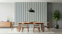 Relaxing blue and white striped wallpaper with a nautical theme for home decor.