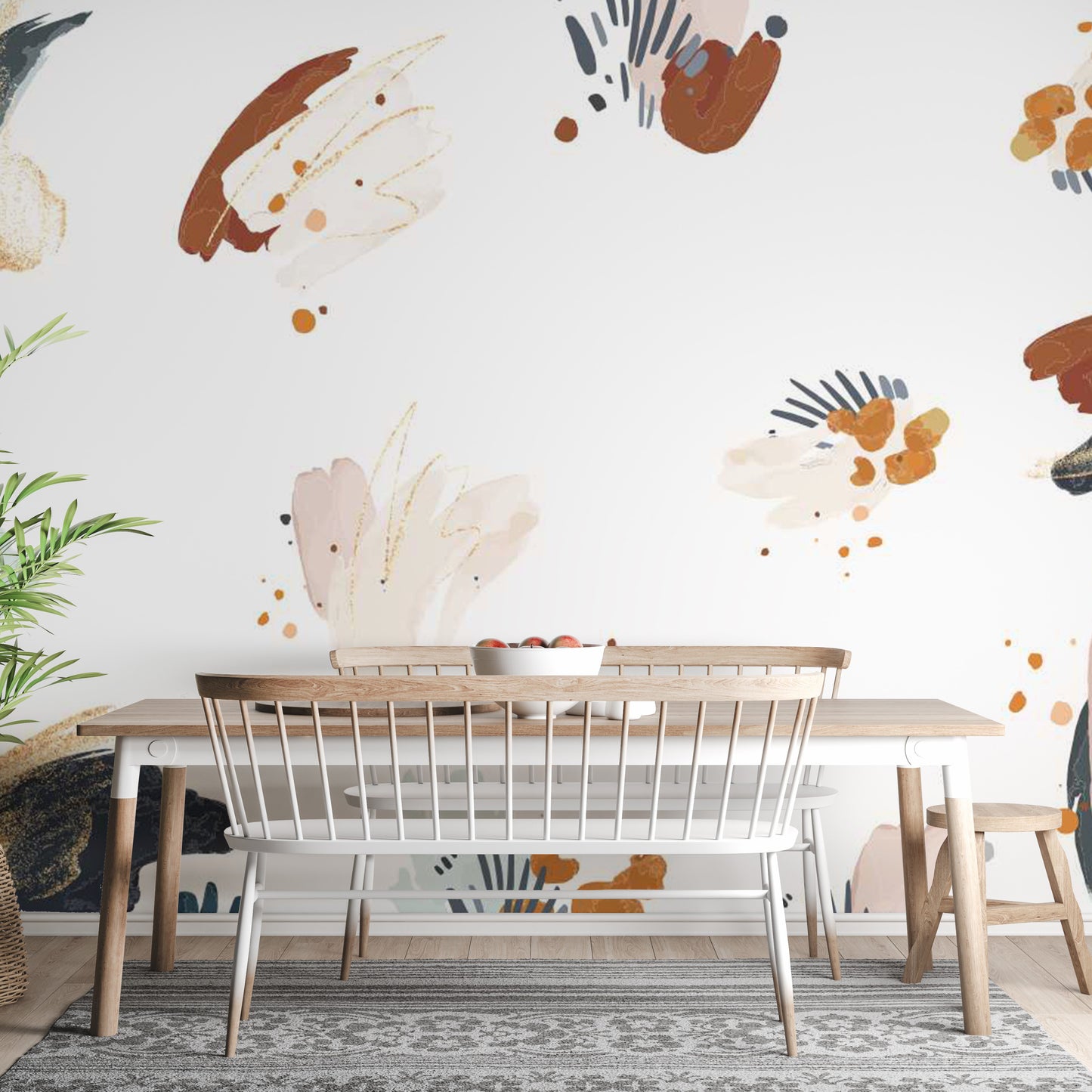 Navy blue and earthy tone wallpaper