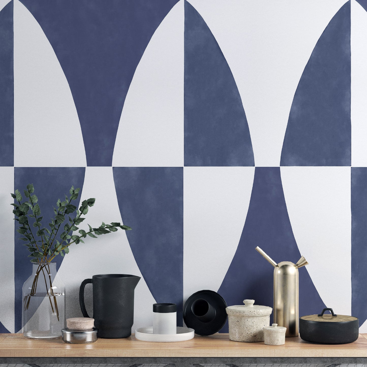 Abstract geometric pattern wallpaper in deep navy hue
