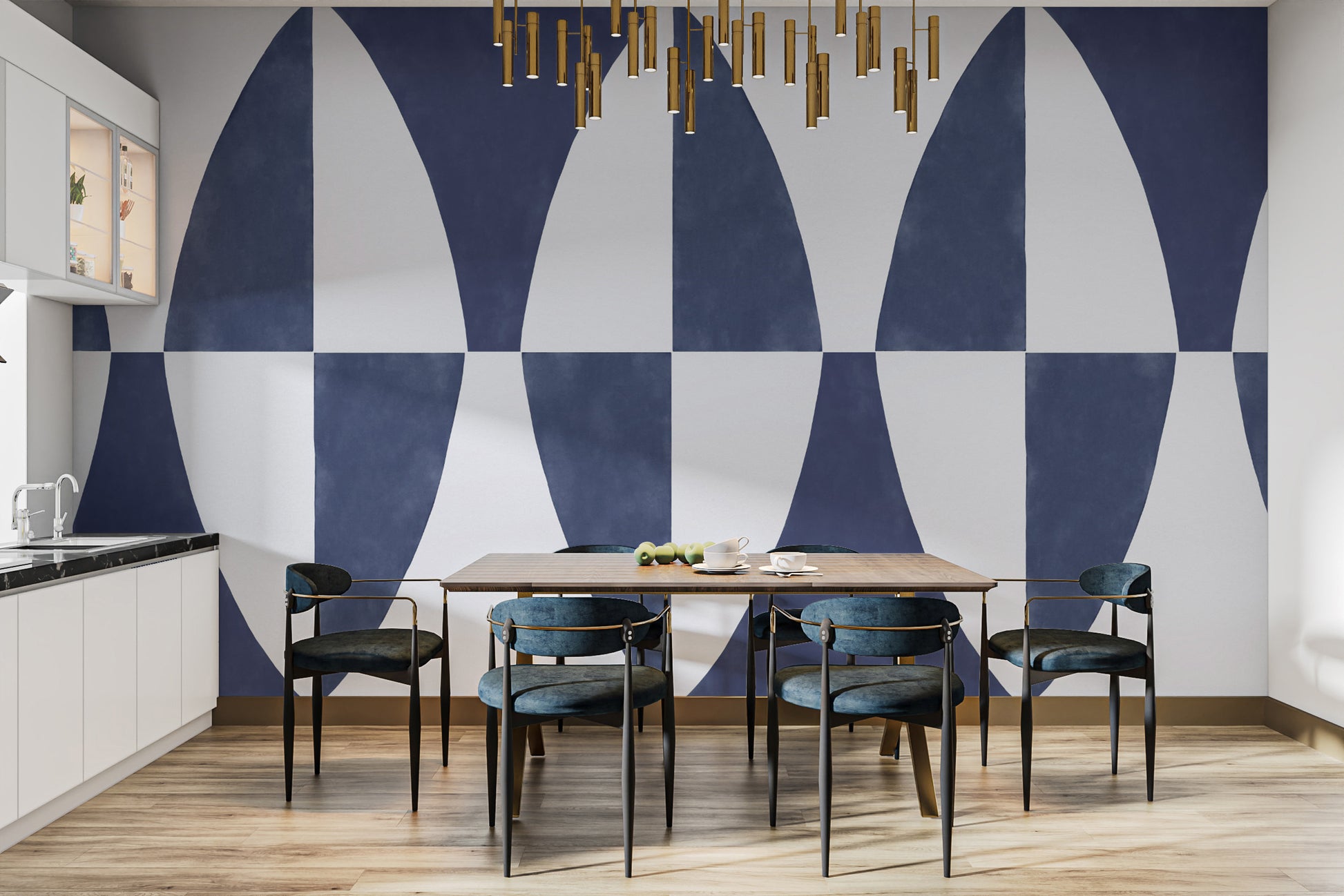 Stylish navy blue geometric print wallpaper for home
