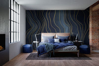 Navy Blue & Gold Chalk Lines Wallpaper Murals - Giffywalls
