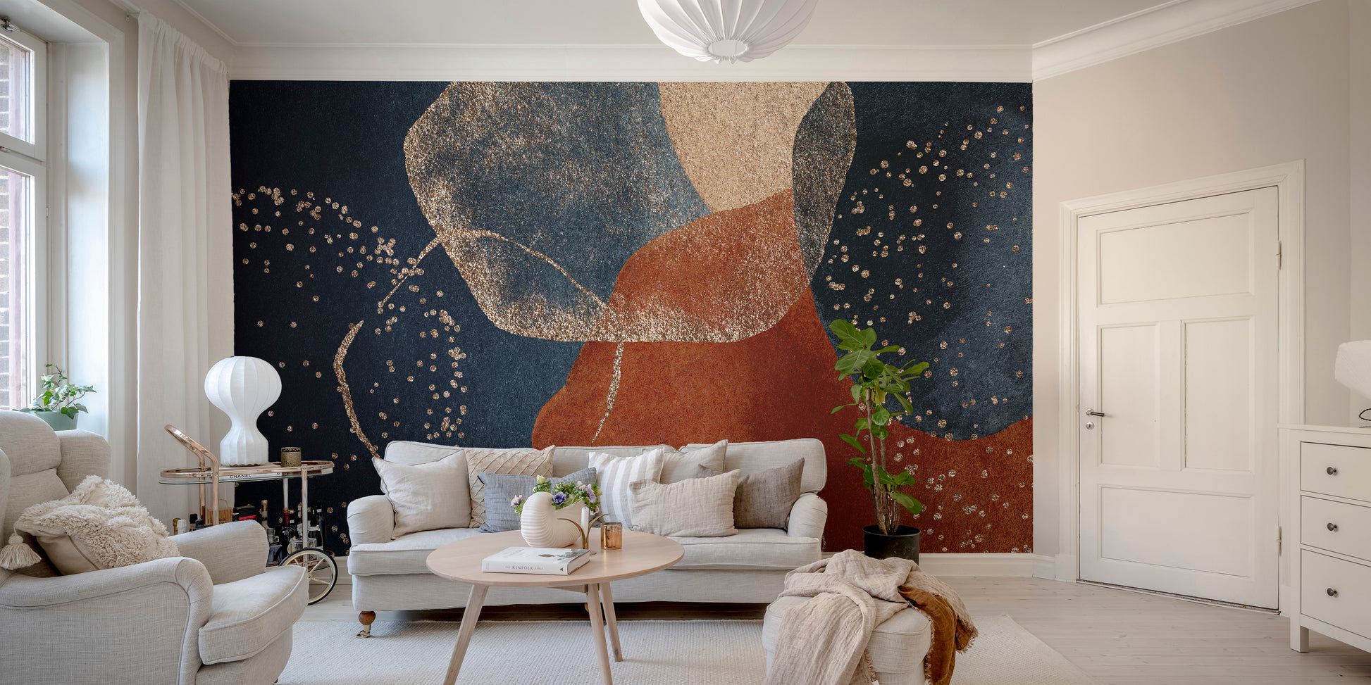 Navy Blue Terracotta Watercolor Wallpaper Mural - Giffywalls