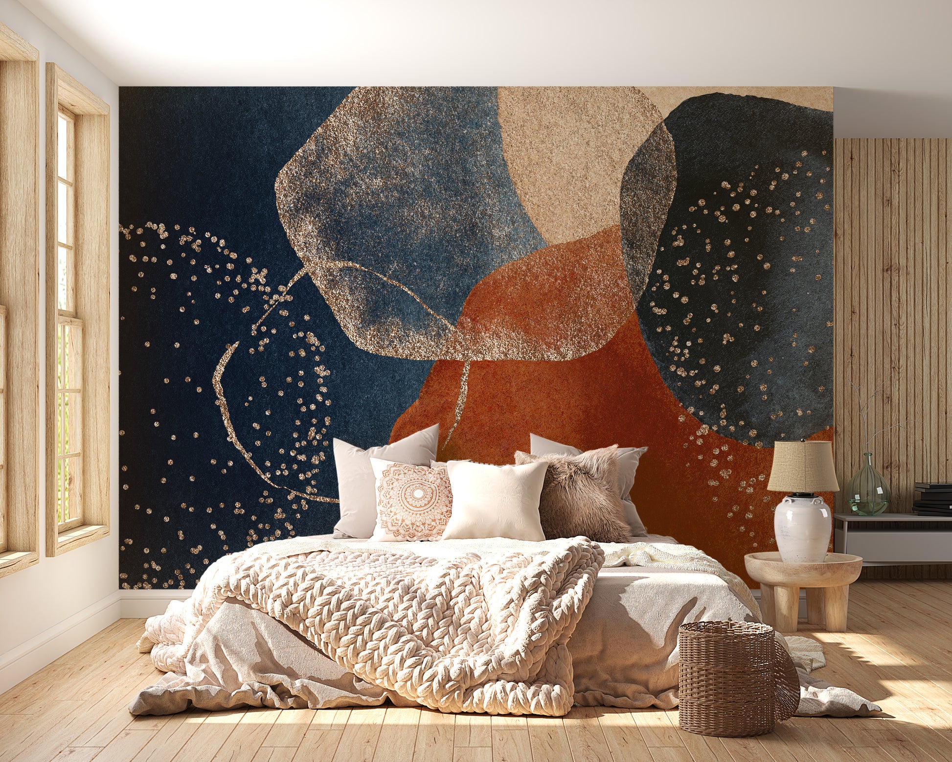 Navy and terracotta watercolor wallpaper design