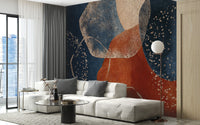 Watercolor navy blue and terracotta mural