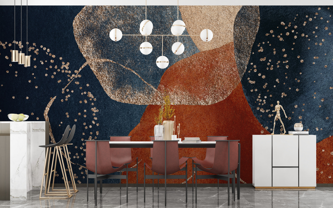 Navy Blue Terracotta Watercolor Wallpaper Mural