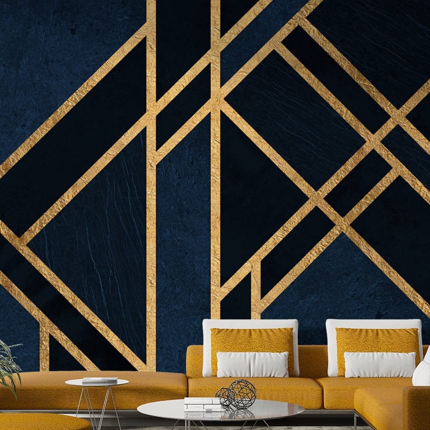 A contemplative navy blue design wallpaper mural for a feature wall.

