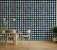 Modern navy blue stripe wallpaper with grid design

