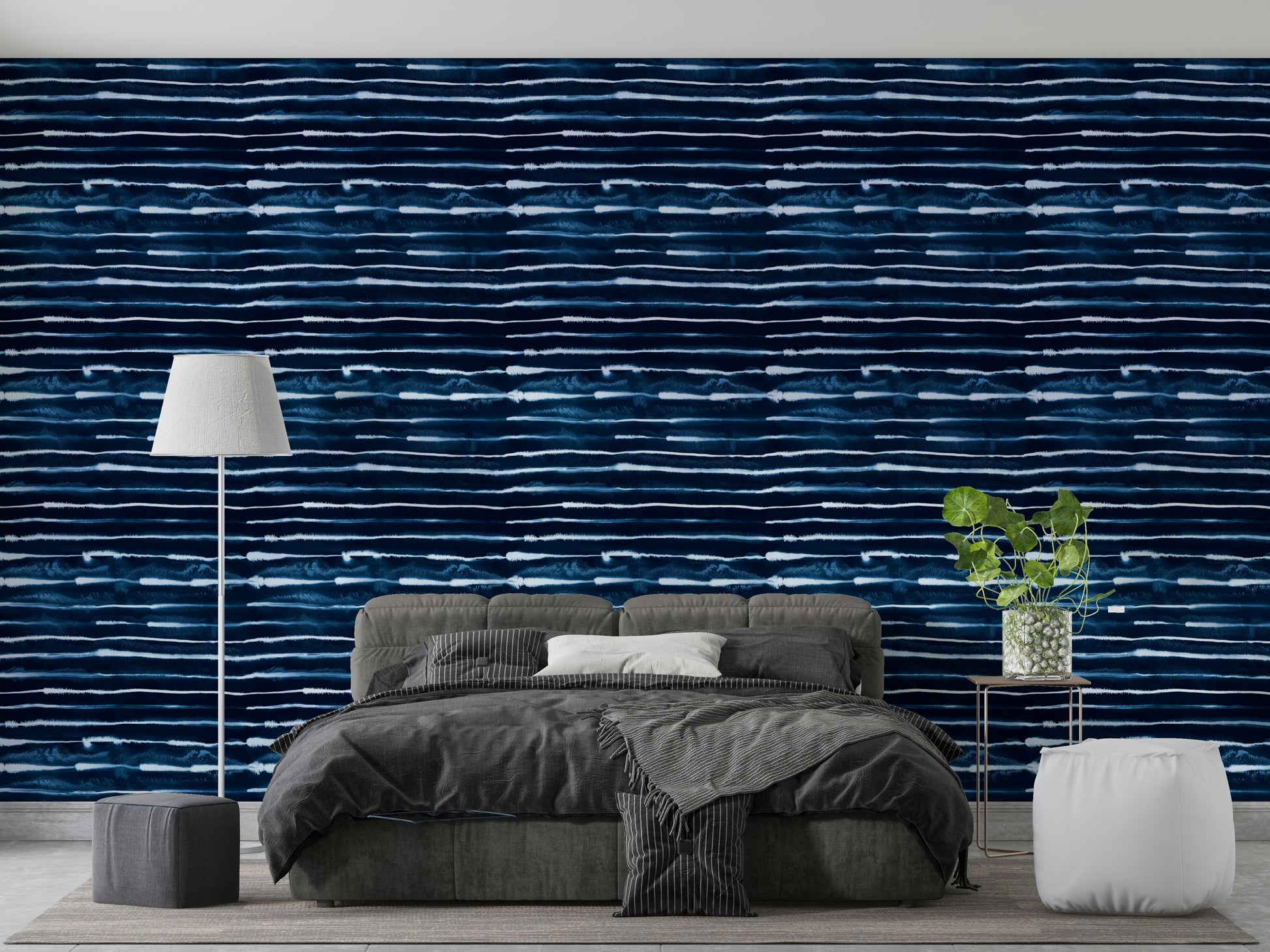 Vertical navy ink stripe wallpaper in Nordic style

