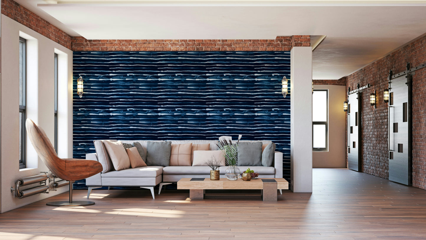 Bold ink-inspired stripes in navy wallpaper design

