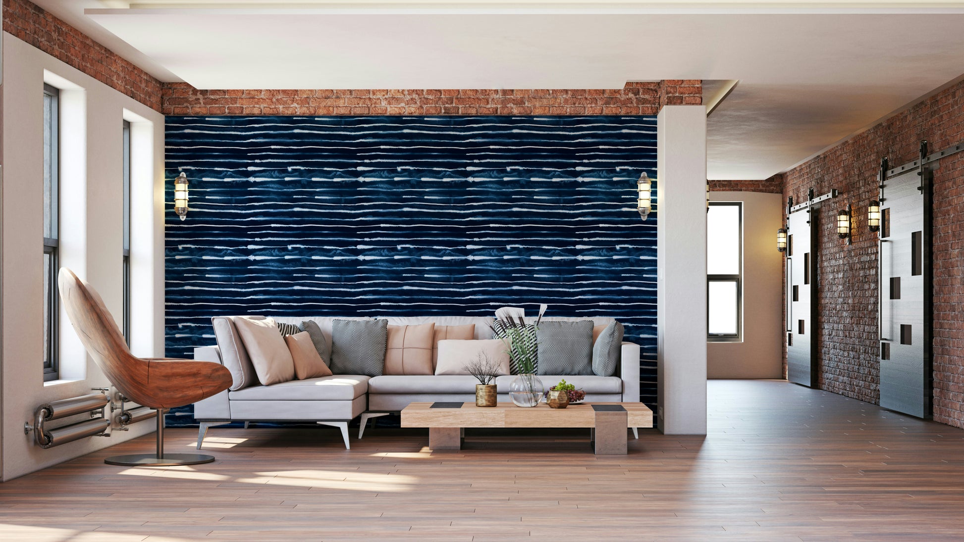 Bold ink-inspired stripes in navy wallpaper design

