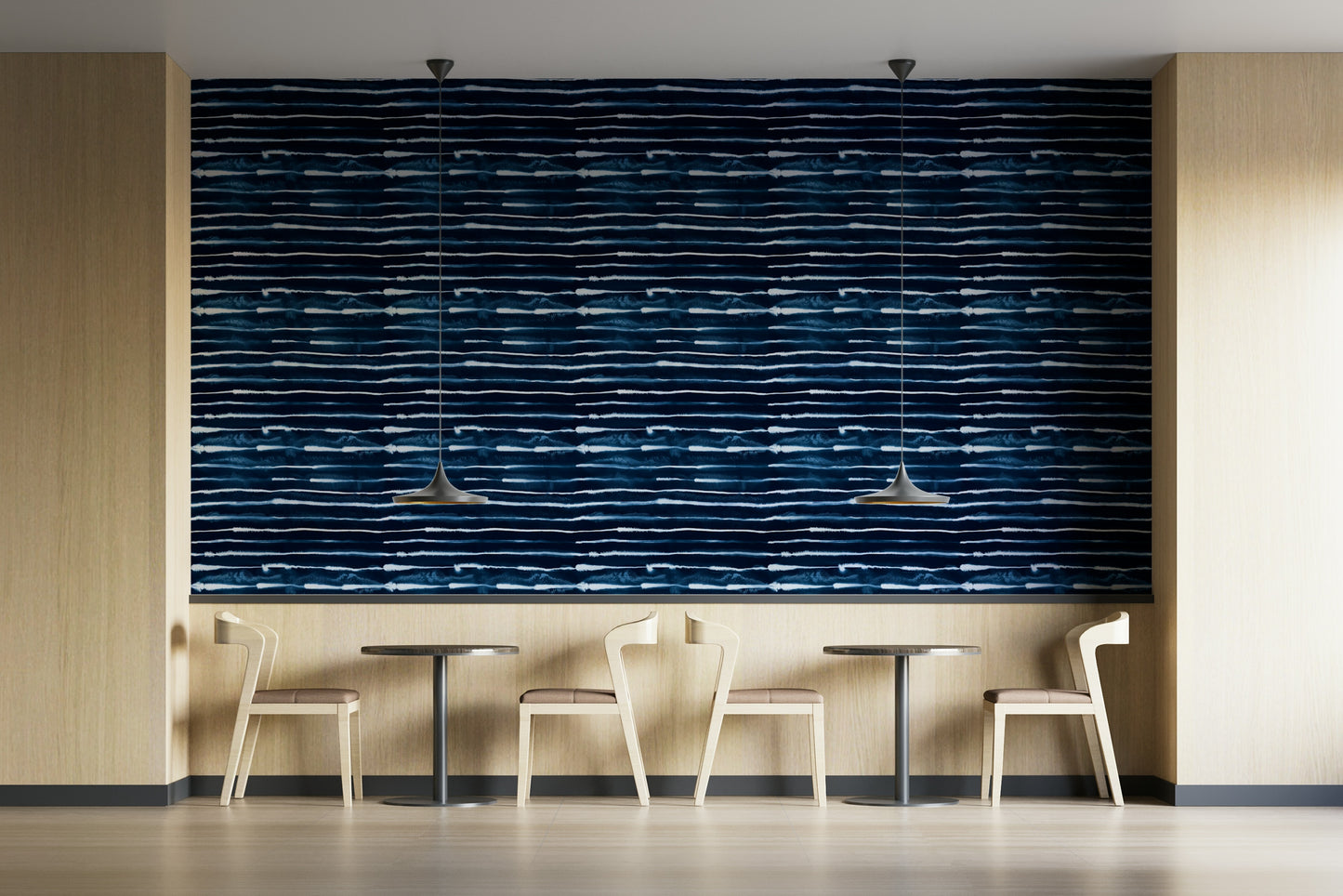 Navy ink stripe wallpaper with Scandinavian flair

