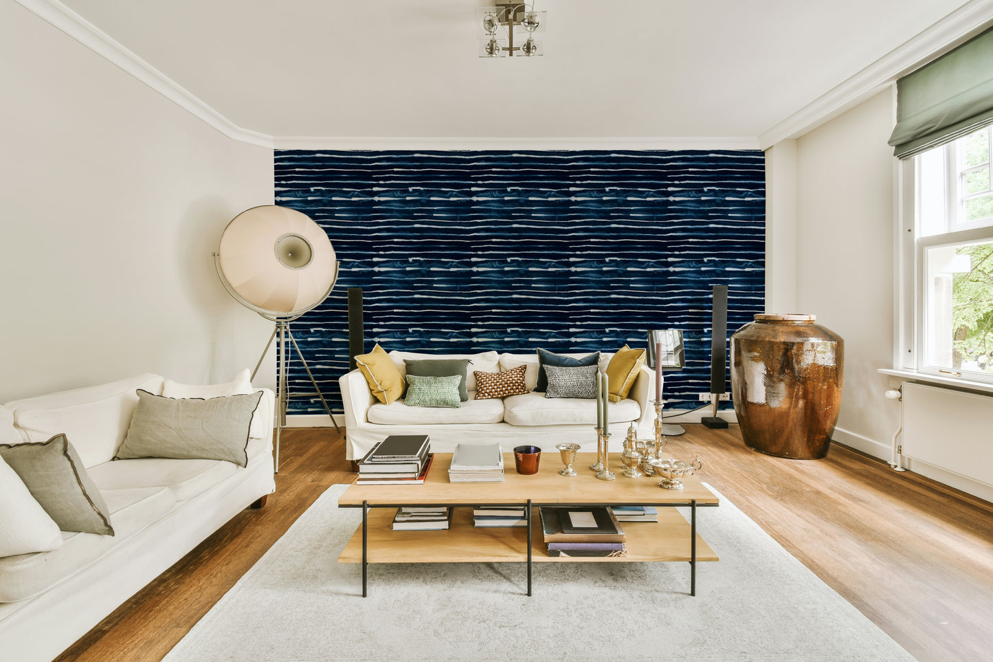 Abstract navy ink lines wallpaper for feature walls

