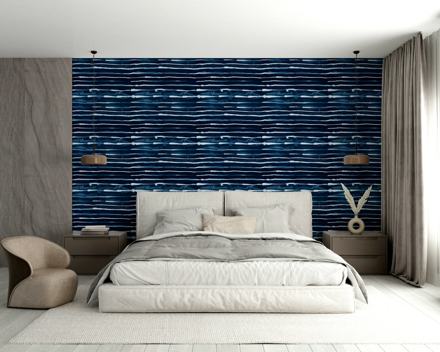 Scandinavian minimalist wallpaper with navy stripes

