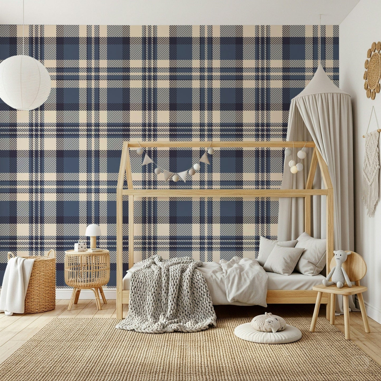Navy Tartan Checks Wallpaper⁠