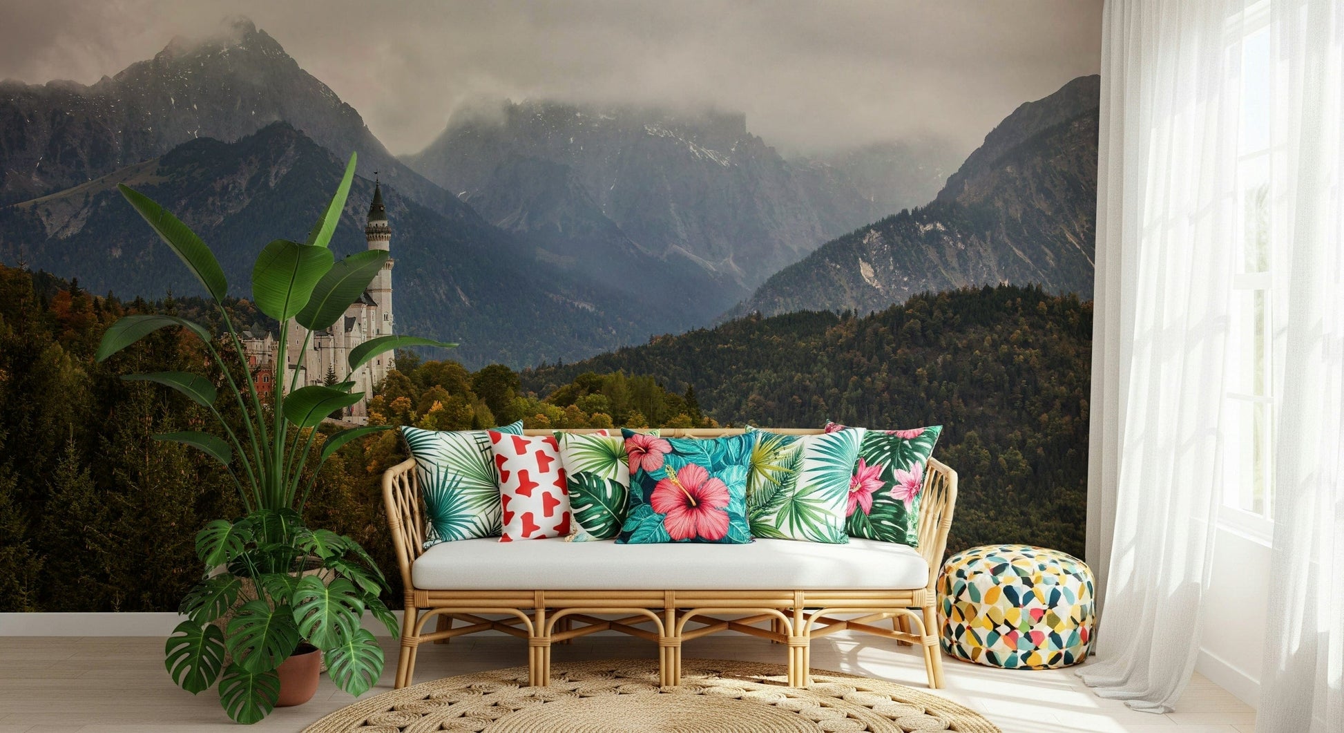 Storybook castle mural creating a charming, magical atmosphere in any room.