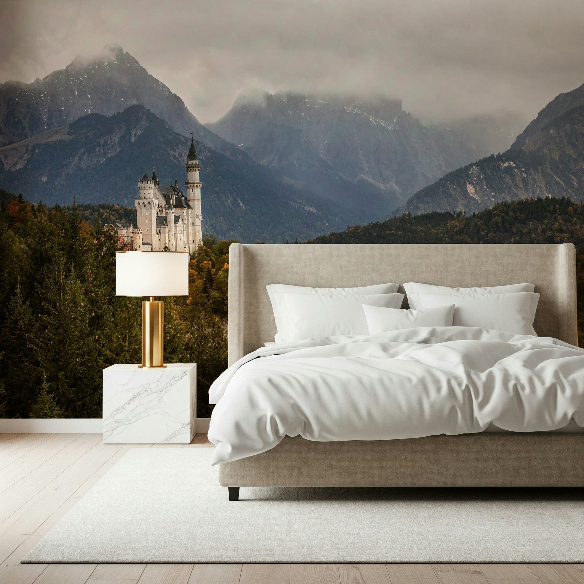 Magical fairytale mural featuring a grand castle in a serene landscape.
