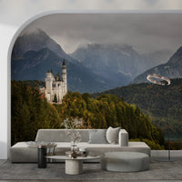 Whimsical castle wall mural creating a magical, storybook interior vibe.