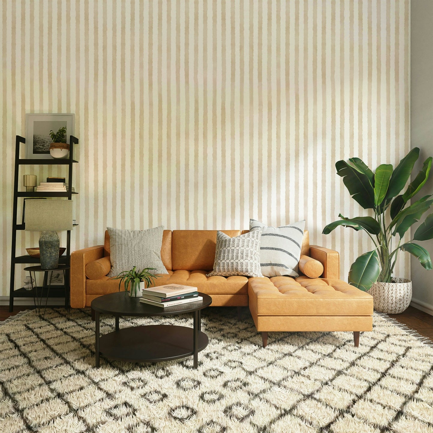 Beige wall mural with hand-drawn lines
