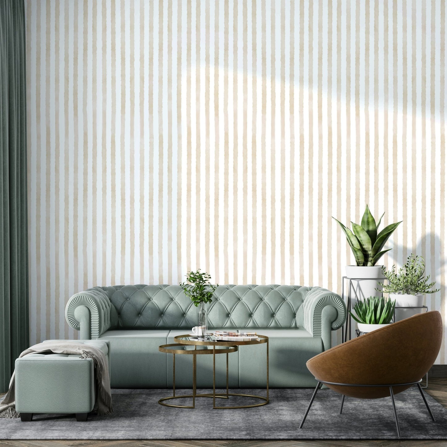 Soft beige vertical line wall mural

