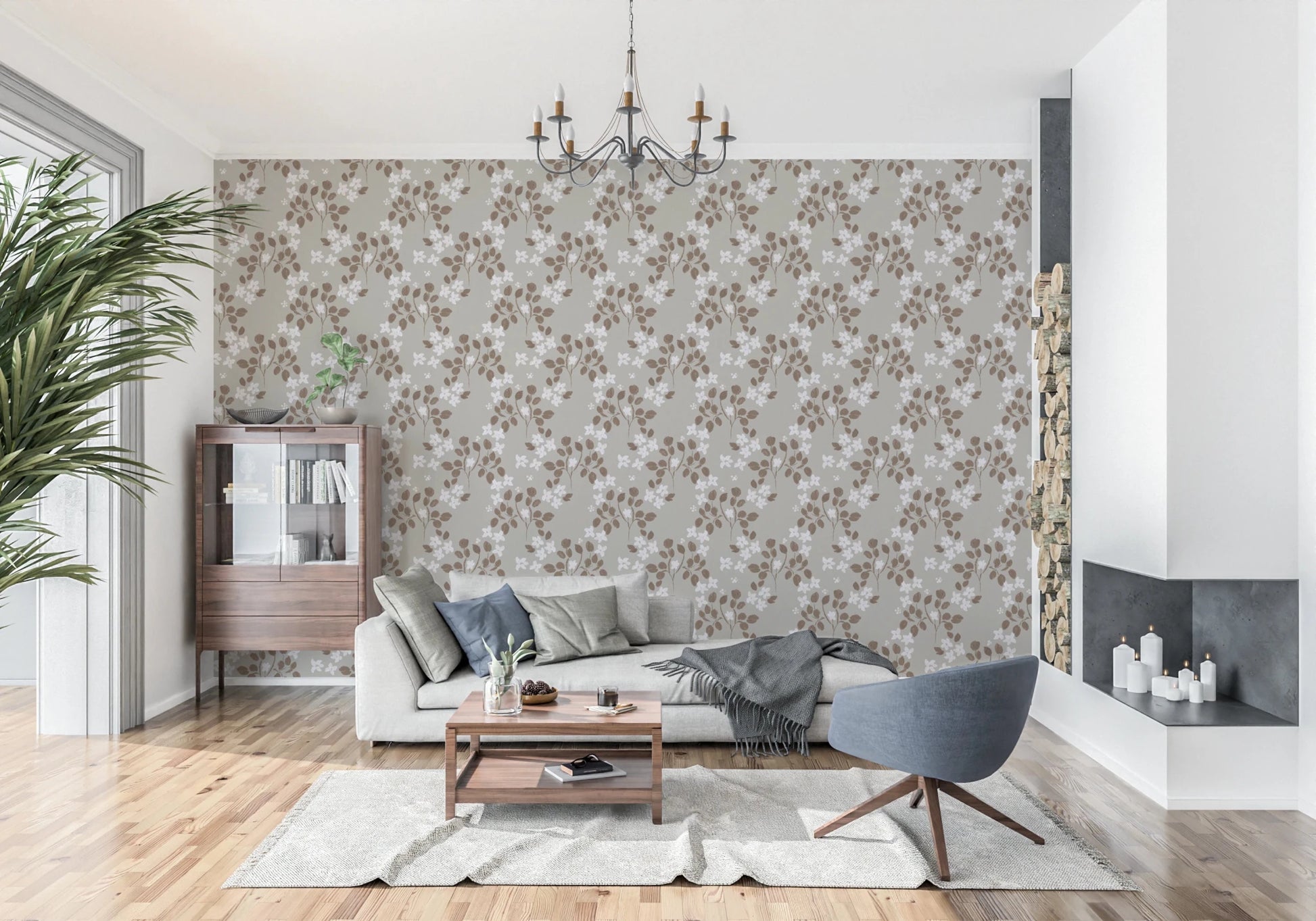 Neutral Bloom Rustic Grey white oil painted Pattern Wallpaper⁠